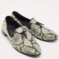 Giuseppe Zanotti Grey/Beige Python Embossed Leather Smoking Slippers Size 45