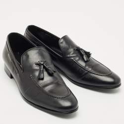 Giuseppe Zanotti Black Leather Fringe Slip On Loafers Size 45