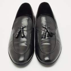 Giuseppe Zanotti Black Leather Fringe Slip On Loafers Size 45