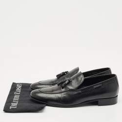 Giuseppe Zanotti Black Leather Fringe Slip On Loafers Size 45