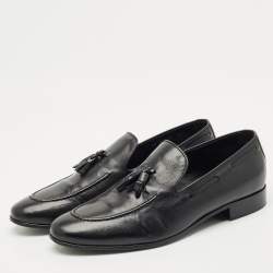 Giuseppe Zanotti Black Leather Fringe Slip On Loafers Size 45