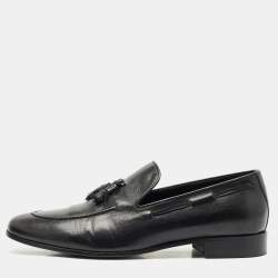 Giuseppe Zanotti Black Leather Fringe Slip On Loafers Size 45