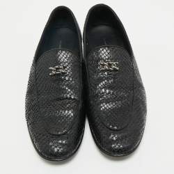 Giuseppe Zanotti Black Snakeskin Embossed Leather Smoking Slippers Size 45