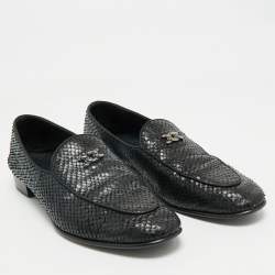Giuseppe Zanotti Black Snakeskin Embossed Leather Smoking Slippers Size 45