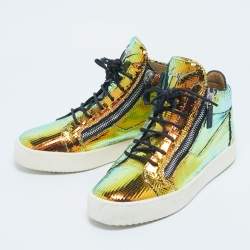 Pre Owned Giuseppe Zanotti Metallic Multicolor Leather Kriss High Top Sneakers Size 42.5