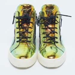 Pre Owned Giuseppe Zanotti Metallic Multicolor Leather Kriss High Top Sneakers Size 42.5