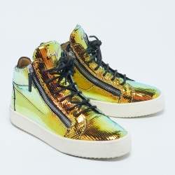Pre Owned Giuseppe Zanotti Metallic Multicolor Leather Kriss High Top Sneakers Size 42.5