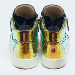 Pre Owned Giuseppe Zanotti Metallic Multicolor Leather Kriss High Top Sneakers Size 42.5