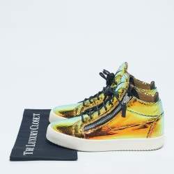 Pre Owned Giuseppe Zanotti Metallic Multicolor Leather Kriss High Top Sneakers Size 42.5