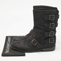 Pre Owned Giuseppe Zanotti Black Nubuck Leather Buckle Details Ankle Length Boots Size 43