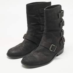 Pre Owned Giuseppe Zanotti Black Nubuck Leather Buckle Details Ankle Length Boots Size 43