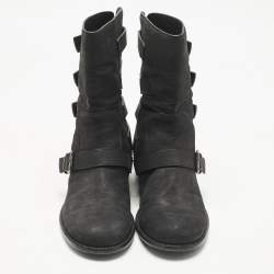 Pre Owned Giuseppe Zanotti Black Nubuck Leather Buckle Details Ankle Length Boots Size 43