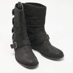Pre Owned Giuseppe Zanotti Black Nubuck Leather Buckle Details Ankle Length Boots Size 43