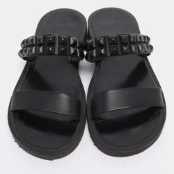 Pre Owned Giuseppe Zanotti Black Leather Studded Slide Sandals Size 43