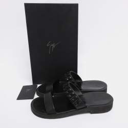 Pre Owned Giuseppe Zanotti Black Leather Studded Slide Sandals Size 43