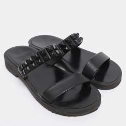 Pre Owned Giuseppe Zanotti Black Leather Studded Slide Sandals Size 43