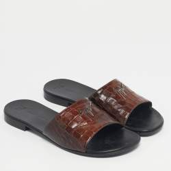 Pre Owned Giuseppe Zanotti Brown Croc Embossed Leather Flat Slides Size 42