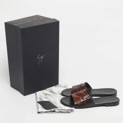 Pre Owned Giuseppe Zanotti Brown Croc Embossed Leather Flat Slides Size 42