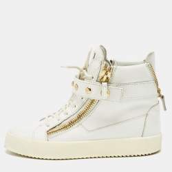 Pre Owned Giuseppe Zanotti White Leather Coby High Top Sneakers Size 43