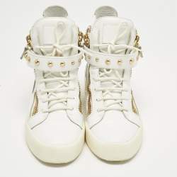Pre Owned Giuseppe Zanotti White Leather Coby High Top Sneakers Size 43