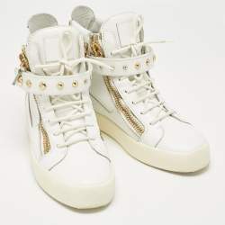 Pre Owned Giuseppe Zanotti White Leather Coby High Top Sneakers Size 43