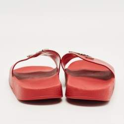 Pre Owned Giuseppe Zanotti Red Leather Logo Slide Sandals Size 43
