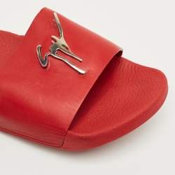 Pre Owned Giuseppe Zanotti Red Leather Logo Slide Sandals Size 43