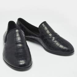Pre Owned Giuseppe Zanotti Black Croc Embossed Leather Seymour Smoking Slippers Size 42