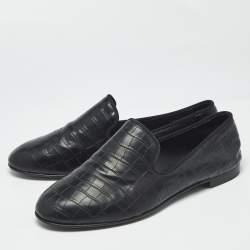 Pre Owned Giuseppe Zanotti Black Croc Embossed Leather Seymour Smoking Slippers Size 42