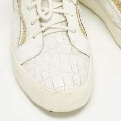 Pre Owned Giuseppe Zanotti White Croc Embossed Leather Kriss Lace Up Sneakers Size 43.5