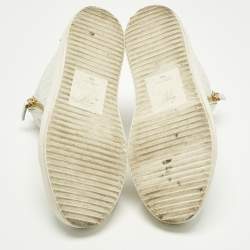 Pre Owned Giuseppe Zanotti White Croc Embossed Leather Kriss Lace Up Sneakers Size 43.5