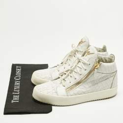 Pre Owned Giuseppe Zanotti White Croc Embossed Leather Kriss Lace Up Sneakers Size 43.5