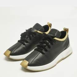 Pre Owned Giuseppe Zanotti Black/Gold Leather and Patent Leather Ferox Low Top Sneakers Size 45