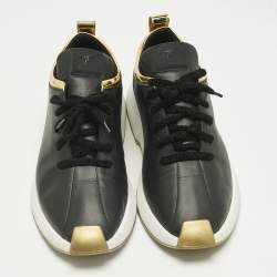 Pre Owned Giuseppe Zanotti Black/Gold Leather and Patent Leather Ferox Low Top Sneakers Size 45