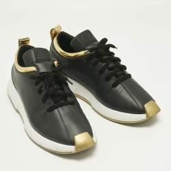 Pre Owned Giuseppe Zanotti Black/Gold Leather and Patent Leather Ferox Low Top Sneakers Size 45
