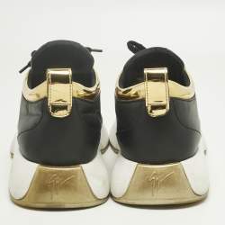 Pre Owned Giuseppe Zanotti Black/Gold Leather and Patent Leather Ferox Low Top Sneakers Size 45
