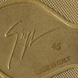 Pre Owned Giuseppe Zanotti Black/Gold Leather and Patent Leather Ferox Low Top Sneakers Size 45