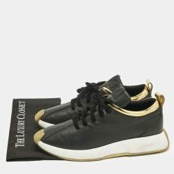 Pre Owned Giuseppe Zanotti Black/Gold Leather and Patent Leather Ferox Low Top Sneakers Size 45