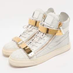 Pre Owned حذاء رياضي جوسيبي زانوتي كوبي مرتفع من أعلى جلد أبيض منقوش مثل جلد التمساح مقاس 43