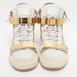 Pre Owned حذاء رياضي جوسيبي زانوتي كوبي مرتفع من أعلى جلد أبيض منقوش مثل جلد التمساح مقاس 43