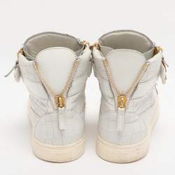 Pre Owned حذاء رياضي جوسيبي زان وتي كوبي مرتفع من أعلى جلد أبيض منقوش مثل جلد التمساح مقاس 43