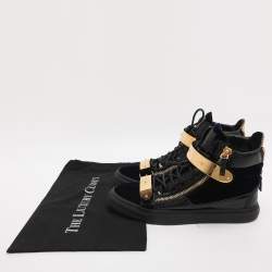 مملوكة مسبقًا Giuseppe Zanotti Coby Size 42 Navy Blue/Black Patent Leather and Velvet High Top Sneakers