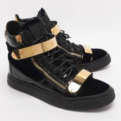 مملوكة مسبقًا Giuseppe Zanotti Coby Size 42 Navy Blue/Black Patent Leather and Velvet High Top Sneakers