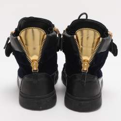 مملوكة مسبقًا Giuseppe Zanotti Coby Size 42 Navy Blue/Black Patent Leather and Velvet High Top Sneakers