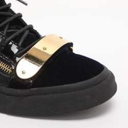 مملوكة مسبقًا Giuseppe Zanotti Coby Size 42 Navy Blue/Black Patent Leather and Velvet High Top Sneakers