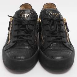 Pre Owned حذاء رياضي جوسيبي زانوتي فرانكي منخفض من الجلد المنقوش بكروك أسود مقاس 41