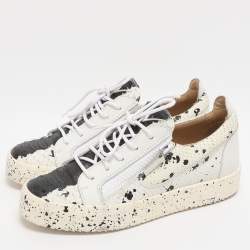 Pre Owned Giuseppe Zanotti Frankie Size 41 White/Black Python Embossed Leather Low Top Sneakers