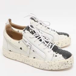 Pre Owned Giuseppe Zanotti Frankie Size 41 White/Black Python Embossed Leather Low Top Sneakers