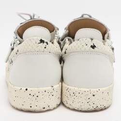 Pre Owned Giuseppe Zanotti Frankie Size 41 White/Black Python Embossed Leather Low Top Sneakers