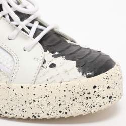 Pre Owned Giuseppe Zanotti Frankie Size 41 White/Black Python Embossed Leather Low Top Sneakers